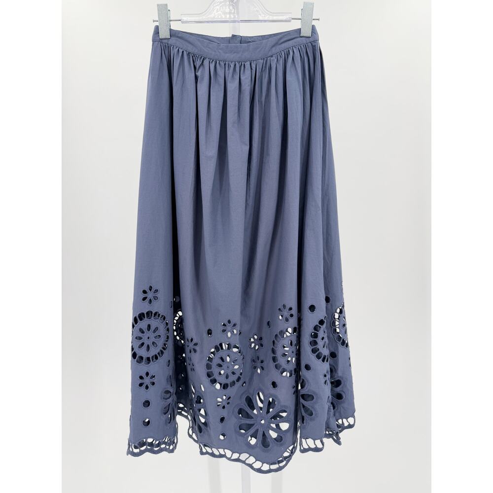 The Great Skirt Eyelet Super Bloom Dusty Blue Vintage Midi NWT Summer Small - Picture 7 of 8